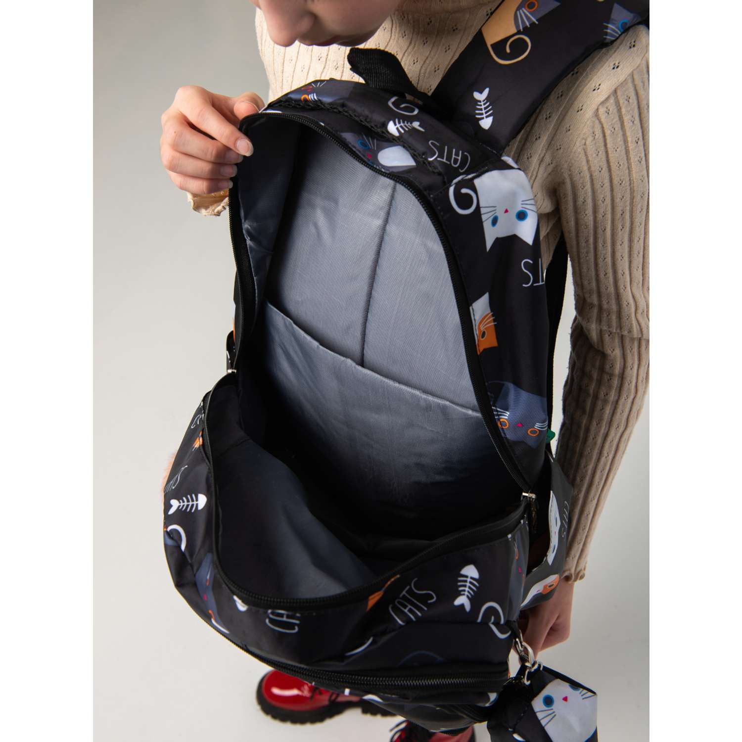 Рюкзак с брелоком киска O GO для девочки с кошкой и пеналом - фото 3