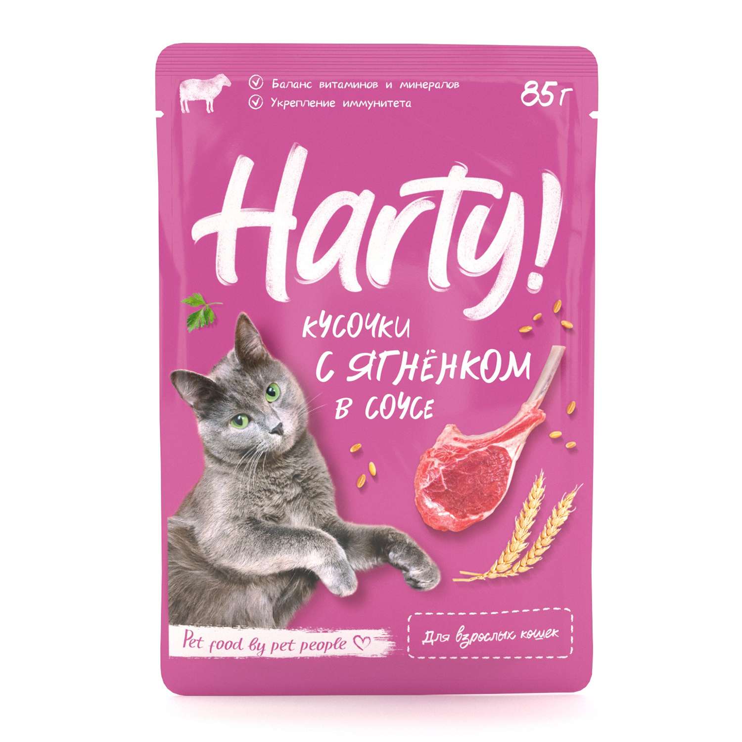 Корм для кошек Harty 85г с ягненком для взрослых кусочки в соусе консервированный - фото 1