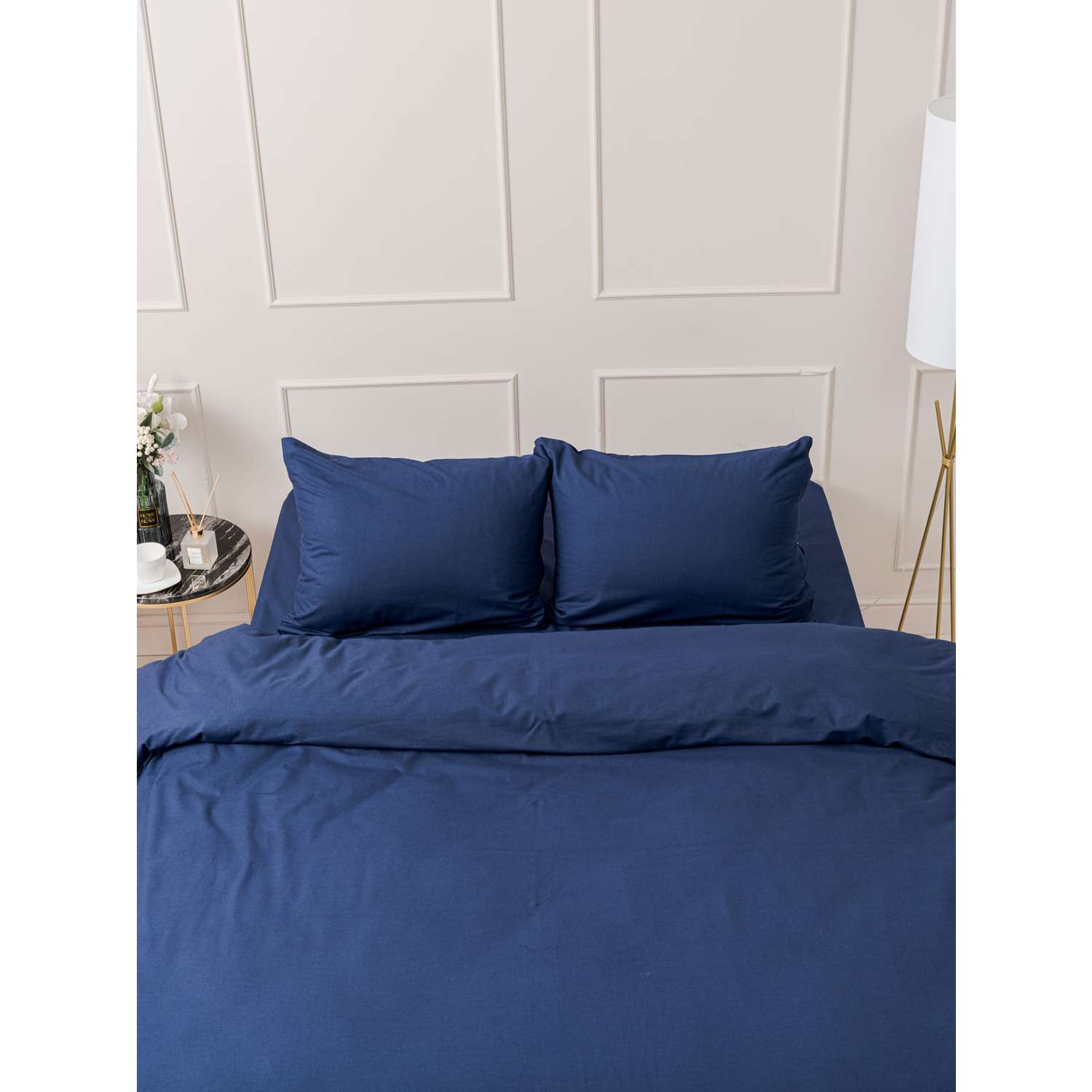 Комплект постельного белья IDEASON поплин 3 предмета Евро темно-синий - фото 2