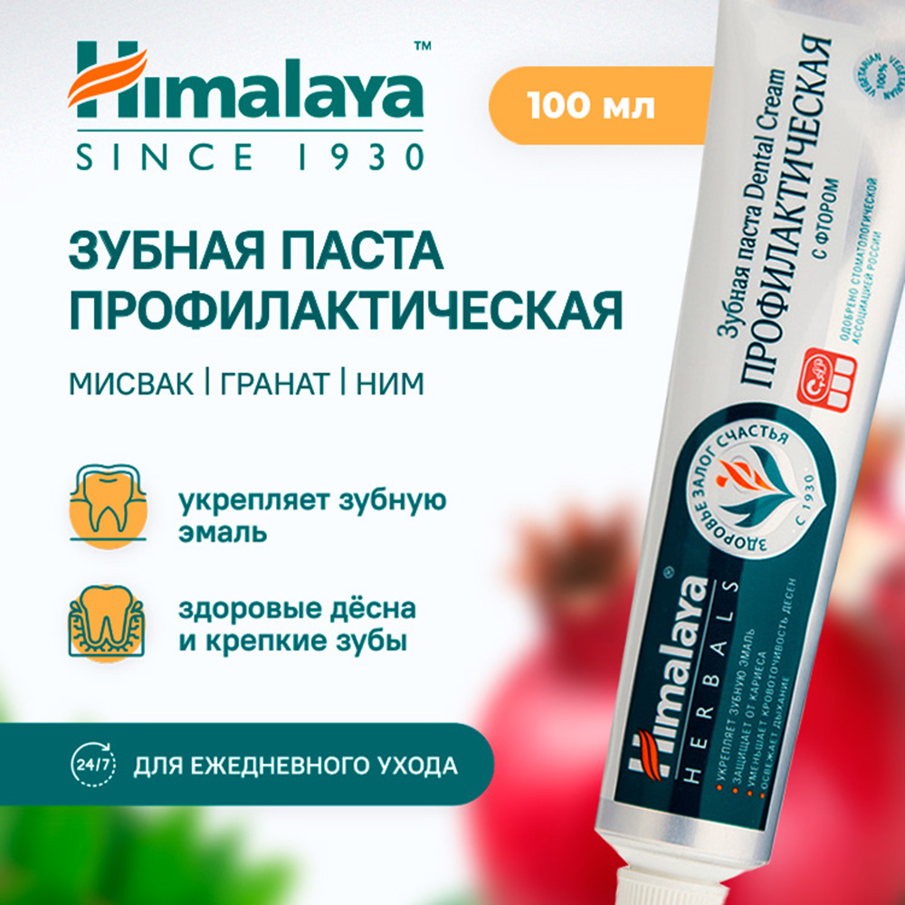 Зубная паста Himalaya на основе трав Dental Cream Профилактическая с фтором 100 мл - фото 1