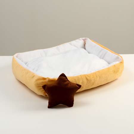 Лежанка Пижон мягкая прямоугольная со съемной подушкой + игрушка звезда 54х42х11 см персик