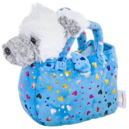 Мягкая игрушка BONDIBON Милота Белый терьер в голубой сумке с сердечками и аксессуарами 19 см