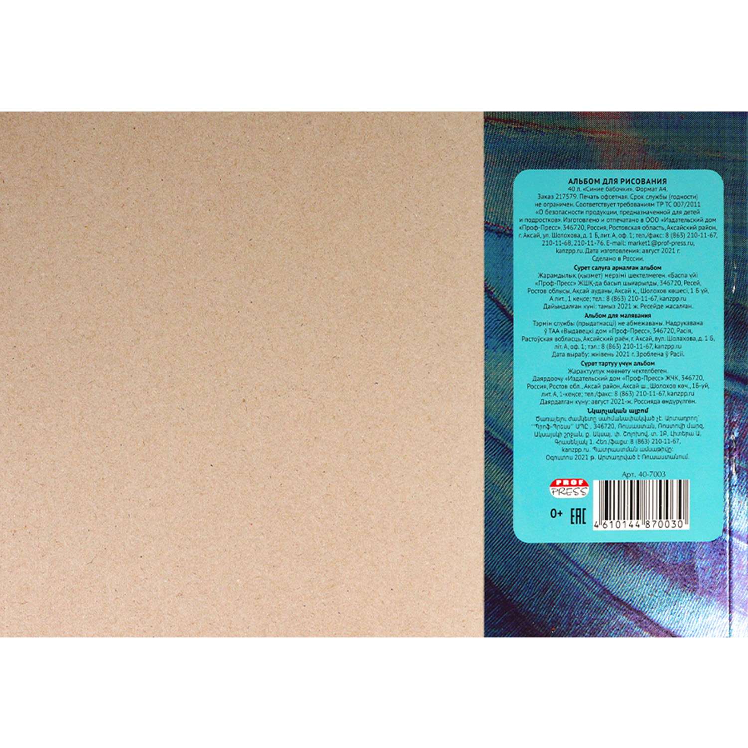 Альбом для рисования Prof-Press Синие бабочки А4 40 листов с жесткой подложкой - фото 4