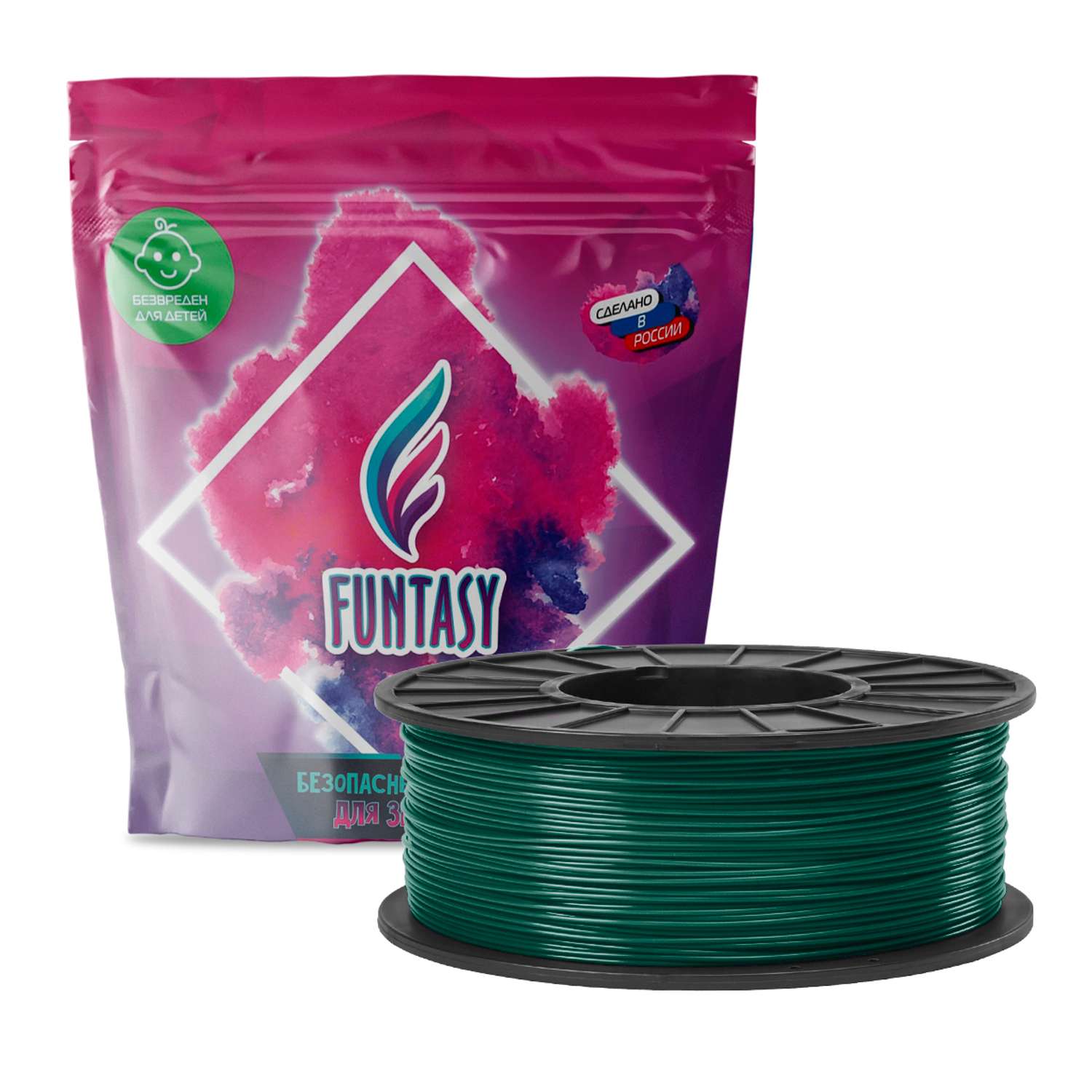 Пластик в катушке Funtasy PETG 1.75 мм 1 кг цвет темно зеленый - фото 1