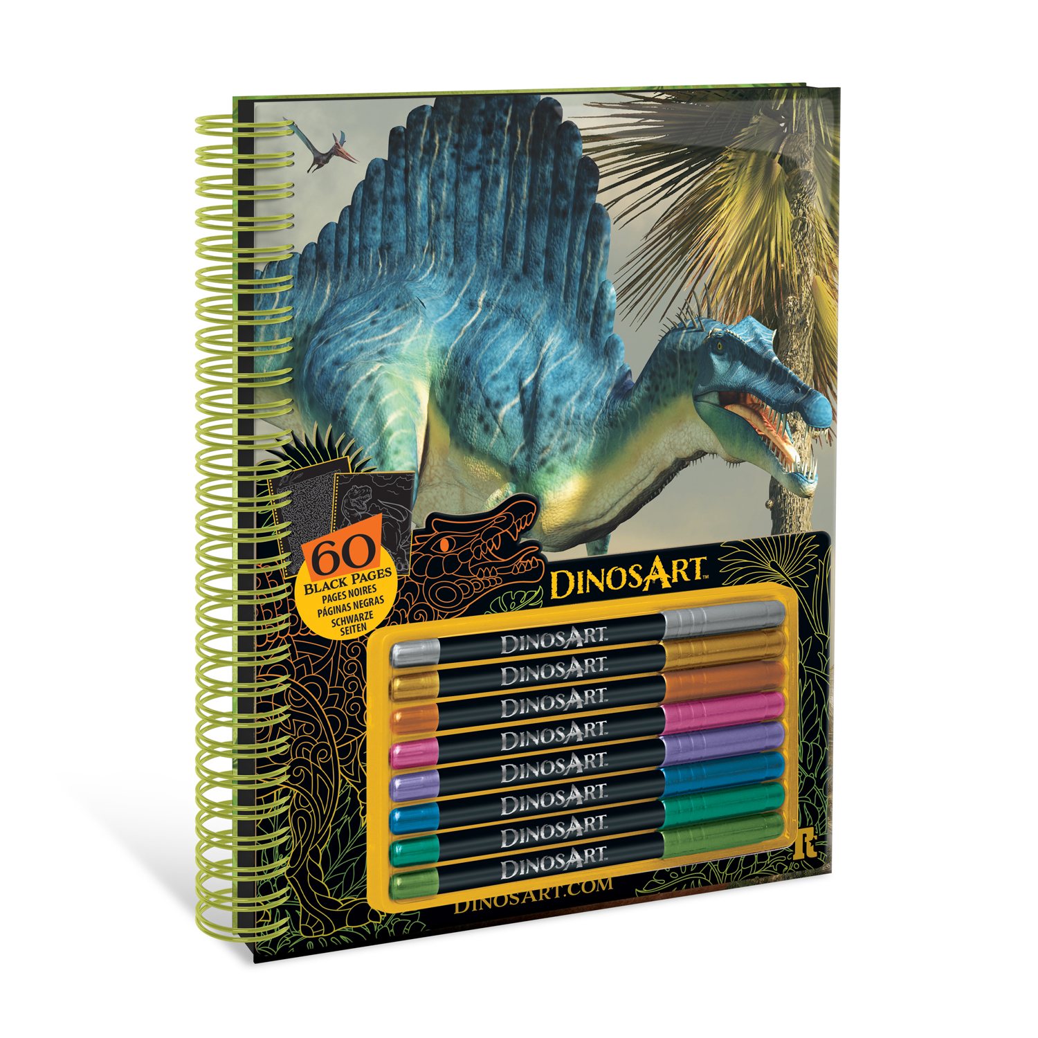 Раскраска DinosArt с 60 черных скетч страниц и 8 гелеевых ручек - фото 3