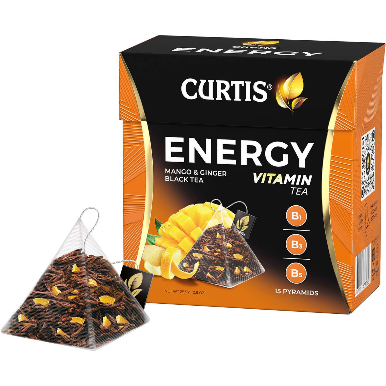 Чай черный Curtis Energy 15 пирамидок с ароматом манго кусочками имбиря и витаминами В1 В3 В5 - фото 3