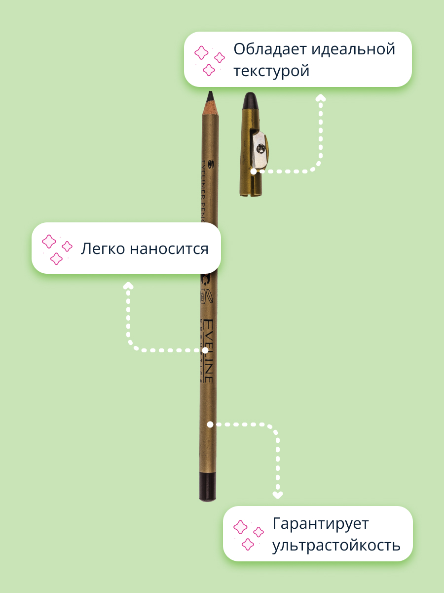 Карандаш для глаз EVELINE Eyeliner pencil с точилкой водостойкий тон коричневый - фото 2