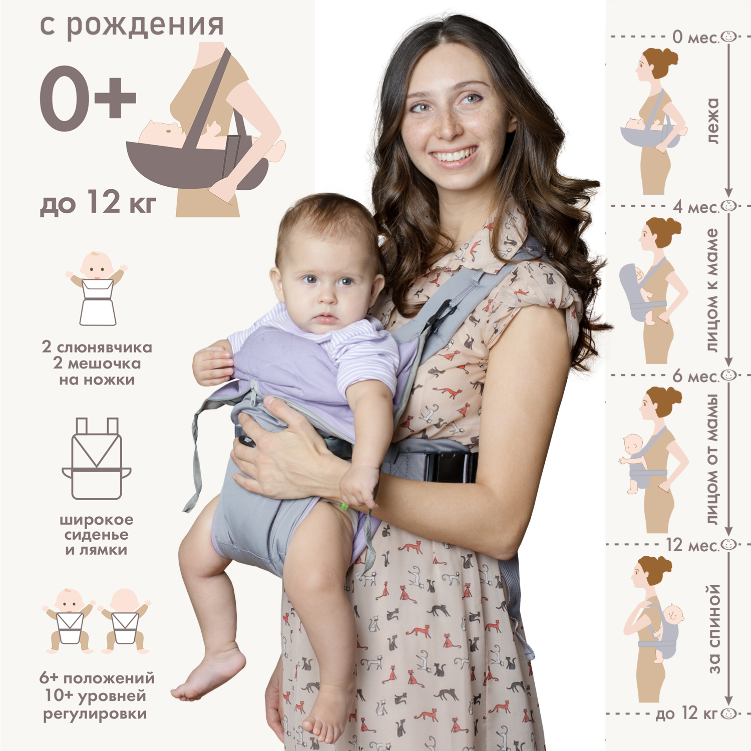 Рюкзак-кенгуру Чудо-чадо «BabyActive Lux» серый «Классика» - фото 2