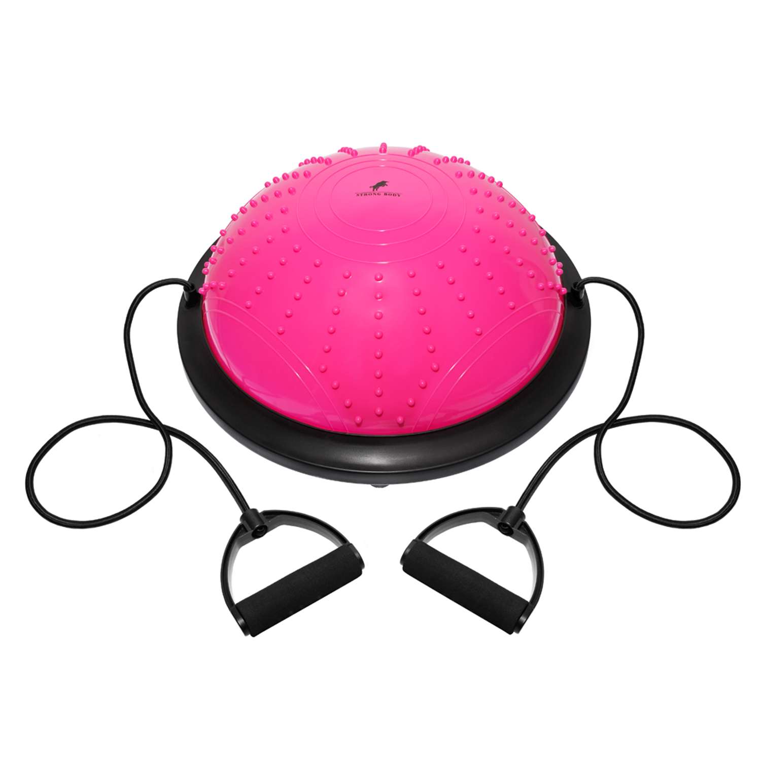 Балансировочная полусфера BOSU STRONG BODY в комплекте со съемными эспандерами розовая - фото 3