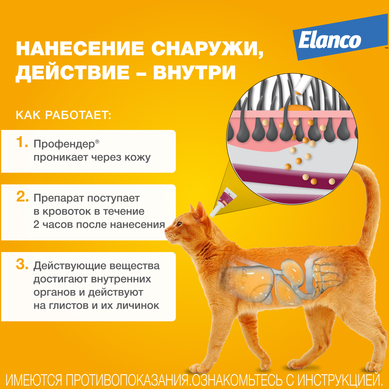 Капли для кошек Elanco Профендер от 2.5 до 5кг антигельминтик 2пипетки - фото 3