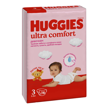 Подгузники Huggies Ultra Comfort 3 для девочек 5-9кг 78шт