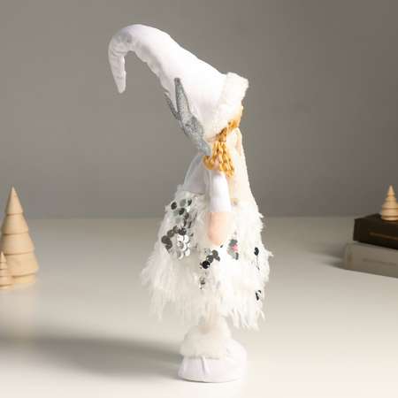Кукла интерьерная Зимнее волшебство «Ангелочек в белом с пайетками серебристые крылья» 40 см