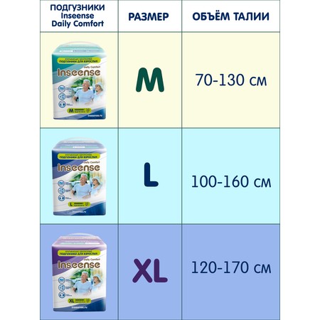 Подгузники для взрослых 10 шт INSEENSE размер XL объем талии 120-170 см