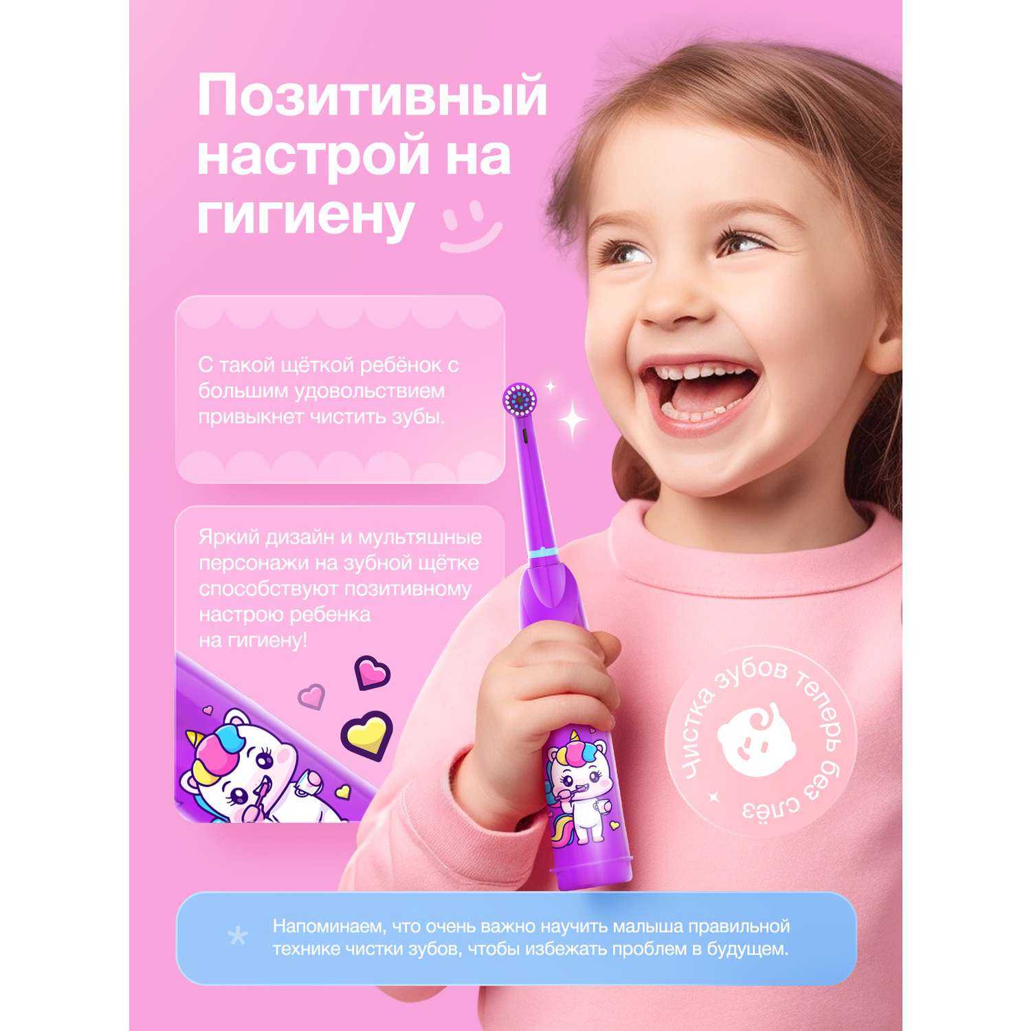 Электрическая зубная щётка DENMARE HL-248 Unicorn Фиолетовый - фото 3