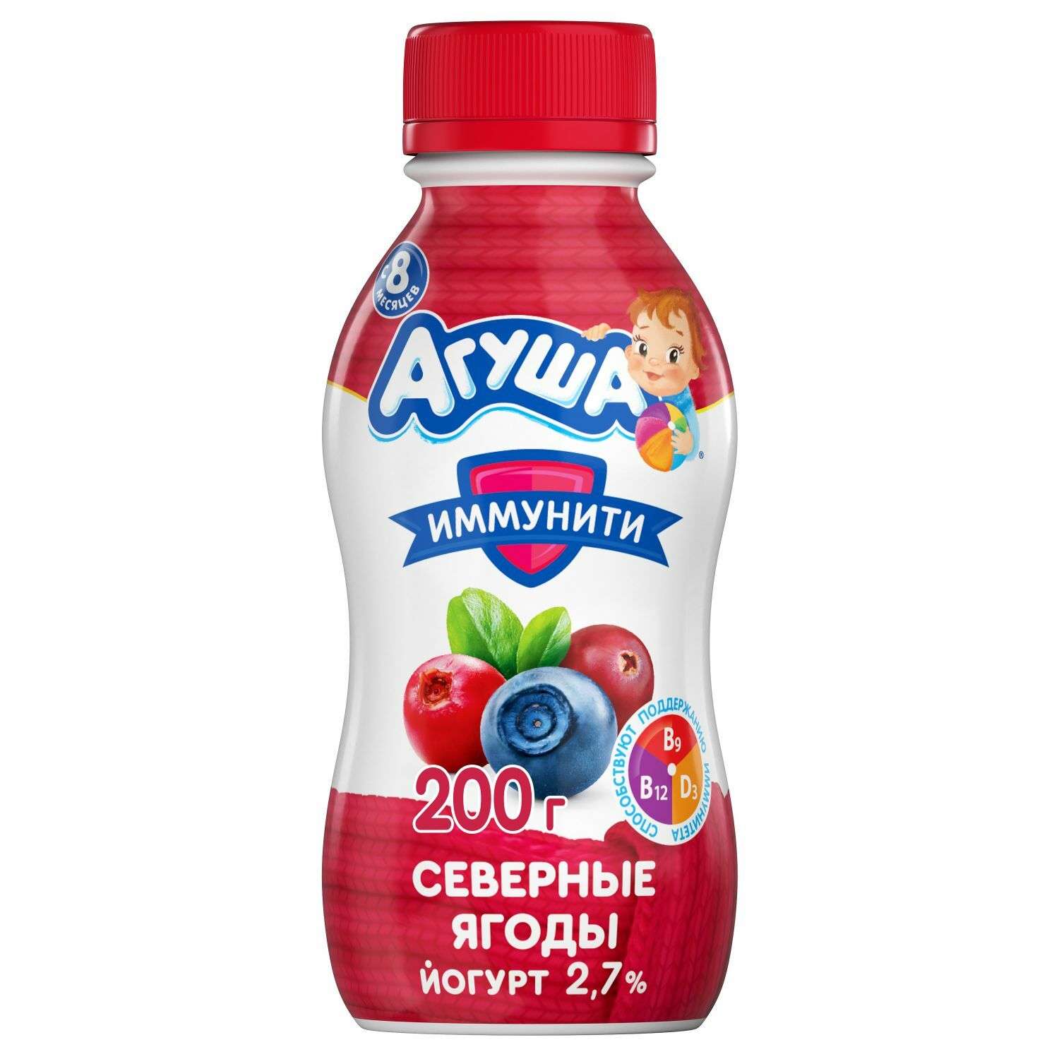 Йогурт питьевой Агуша северные ягоды черника-брусника-клюква 2.7% 200г с 8 месяцев - фото 1