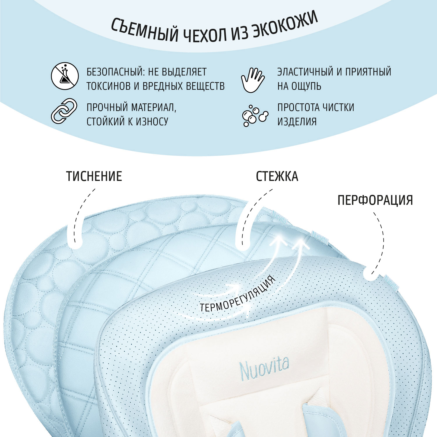 Стул-шезлонг для кормления Nuovita Tutela со стежкой Голубой - фото 8