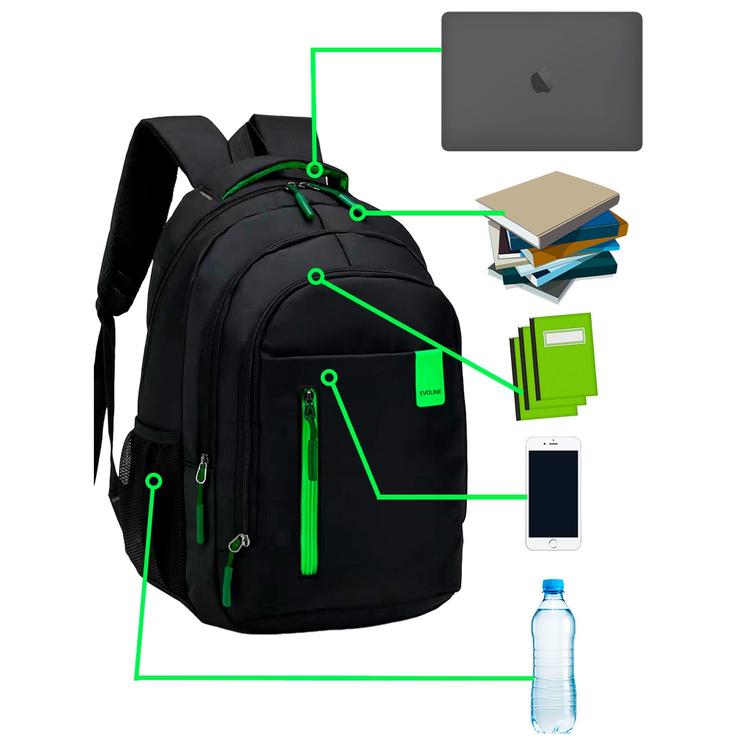 Рюкзак школьный Evoline Черный зеленый EVO-331-41 - фото 3