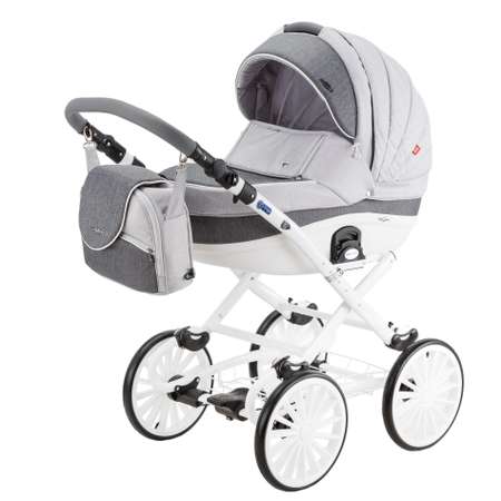 Коляска 3в1 BeBe-mobile Ines Standart R10 Светло-серый+Темно-серый+Белая кожаная отдлека