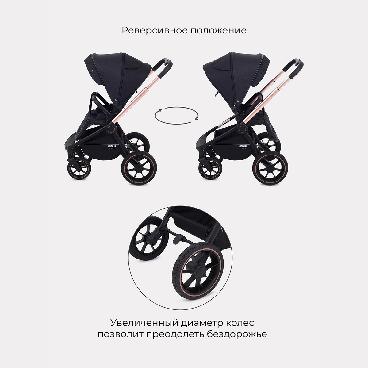 Коляска детская универсальная MOWbaby ZOOMPU (3в1) RA087 Gold Black - фото 11