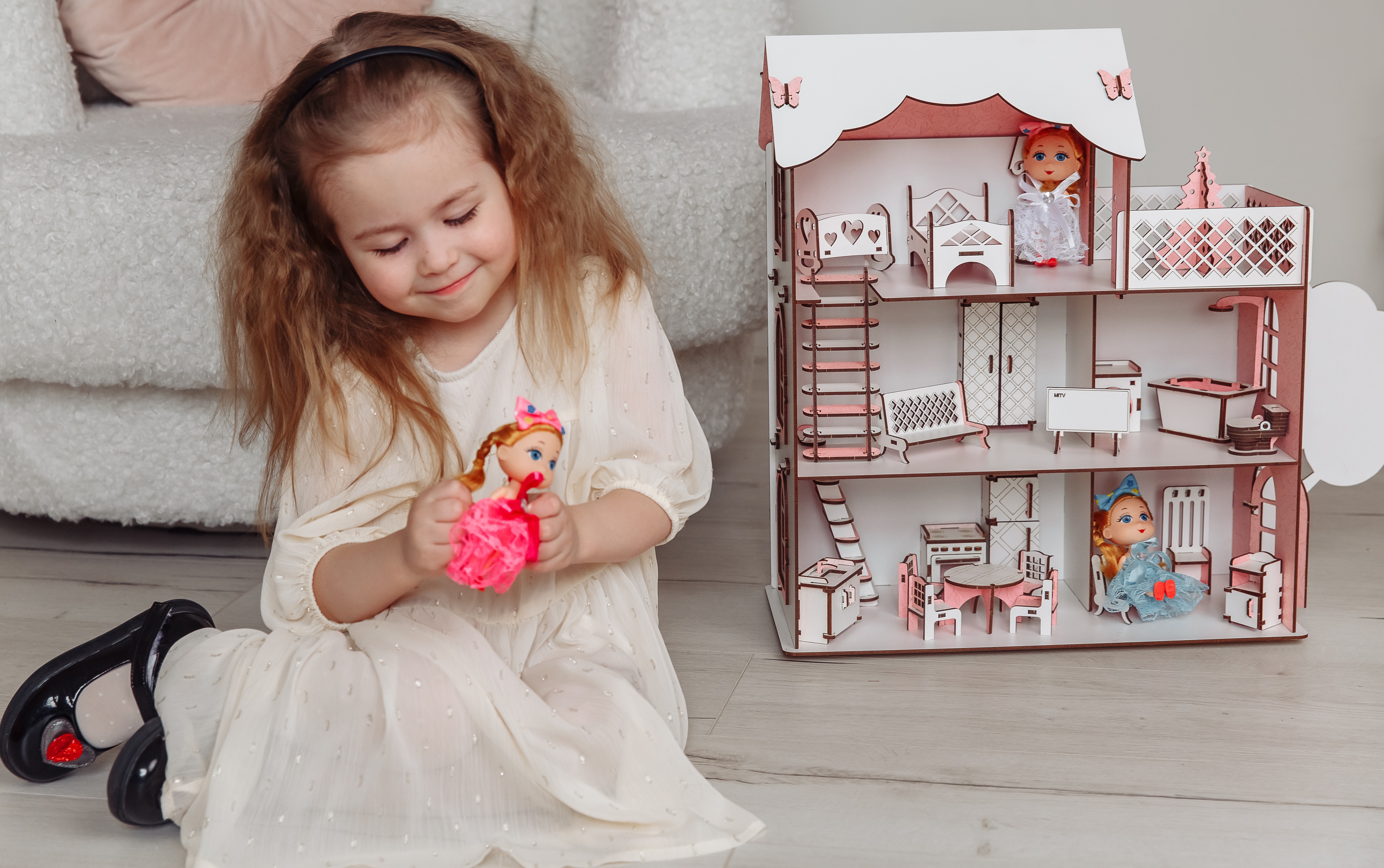 Кукольный дом с мебелью EcoBabyk Розовый PC1 PC1 - фото 10
