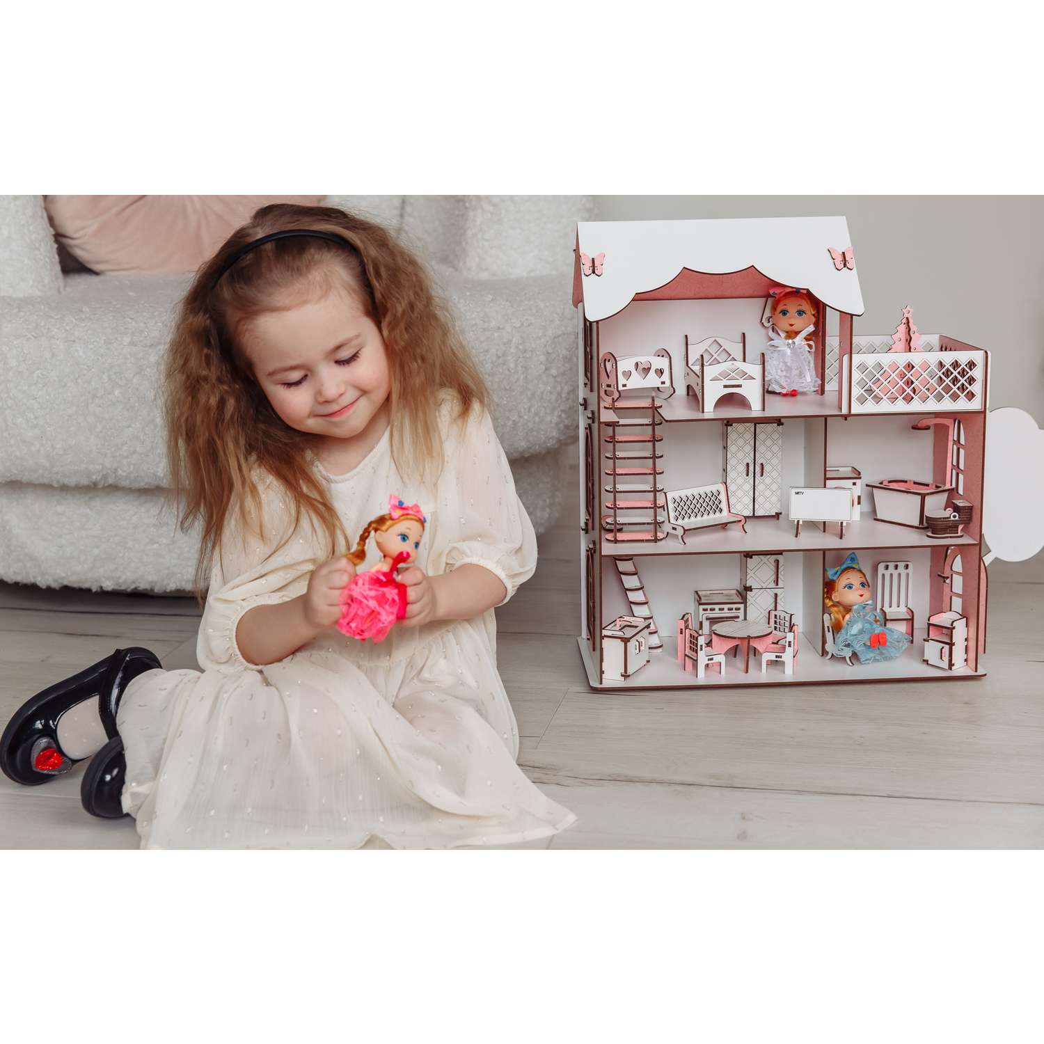 Кукольный дом с мебелью EcoBabyk Розовый PC1 PC1 - фото 10
