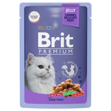 Корм для кошек Brit 85г Premium треска в желе