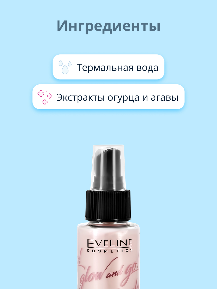 Спрей-фиксатор макияжа EVELINE Glow and go aqua miracle 4 в 1 pink 110 мл - фото 2