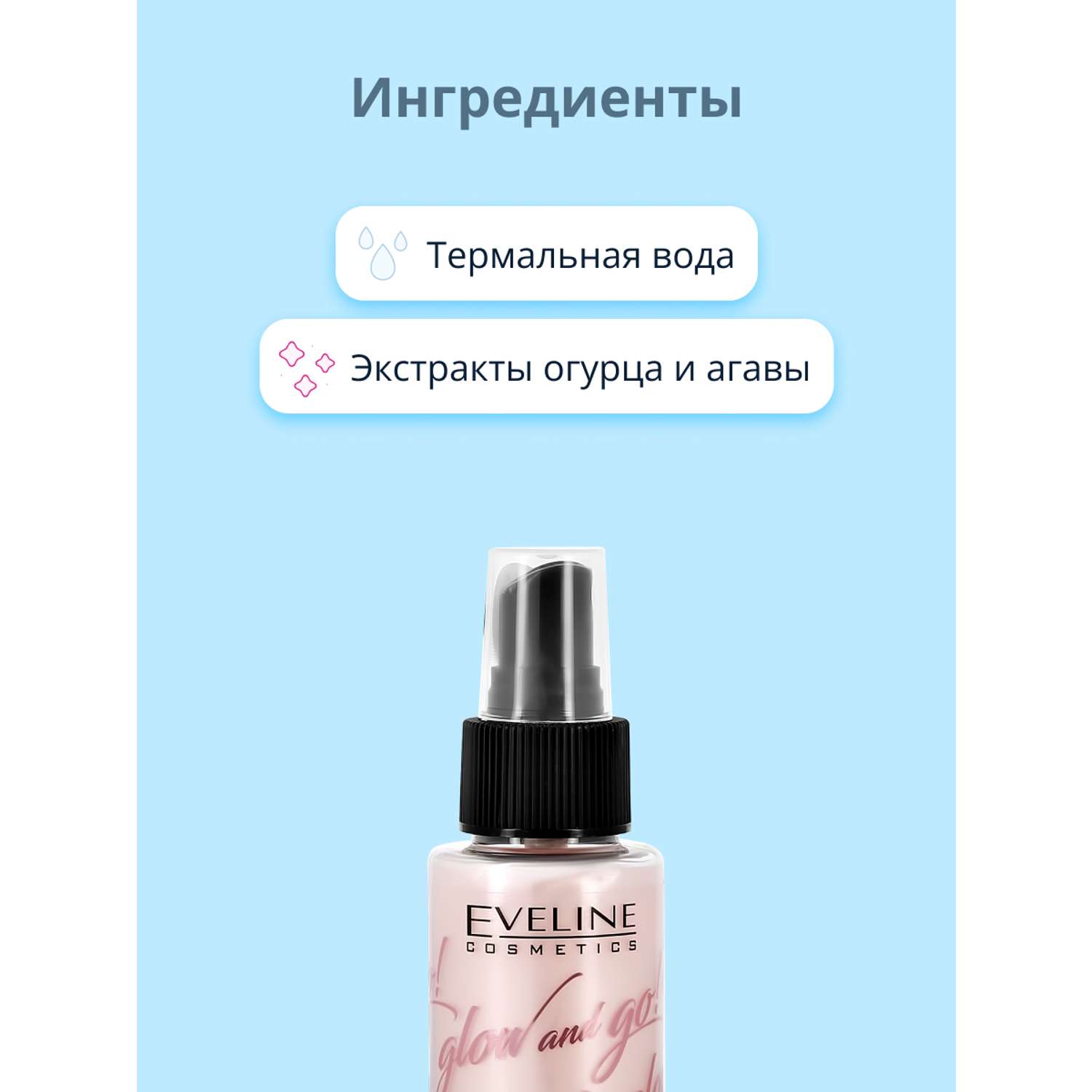 Спрей-фиксатор макияжа EVELINE Glow and go aqua miracle 4 в 1 pink 110 мл - фото 2