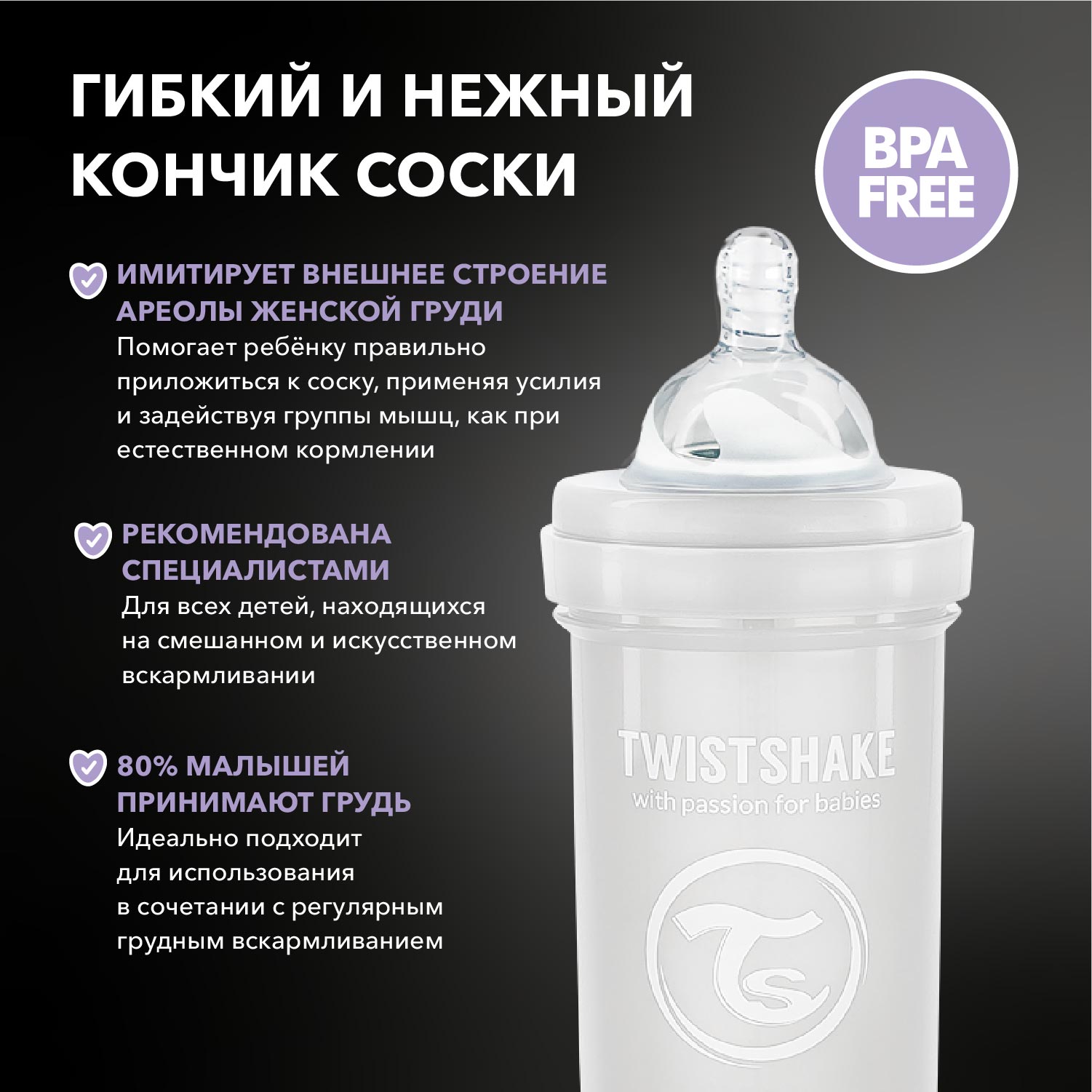 Бутылочка Twistshake антиколиковая 260мл Белая - фото 5