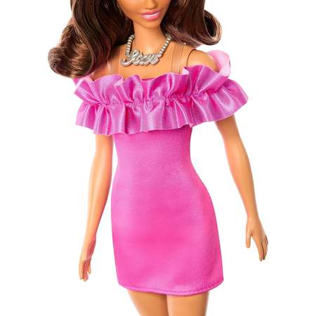 Кукла Barbie Модница Розовое платье с оборками на рукавах HRH15