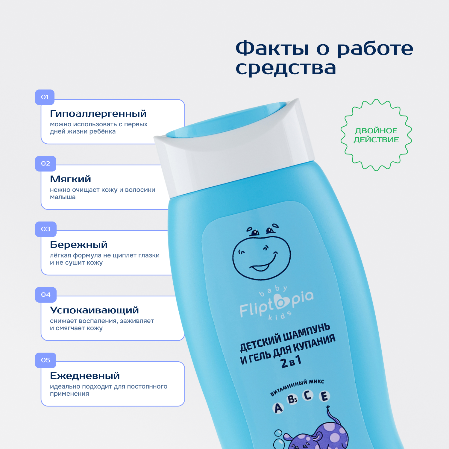 Шампунь-гель для купания Fliptopia Baby 2в1 250мл с 0месяцев - фото 3