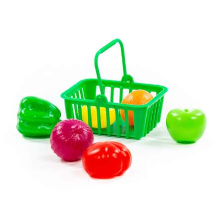 Игровой мини набор продуктов Полесье с корзинкой фрукты и овощи 7 элементов