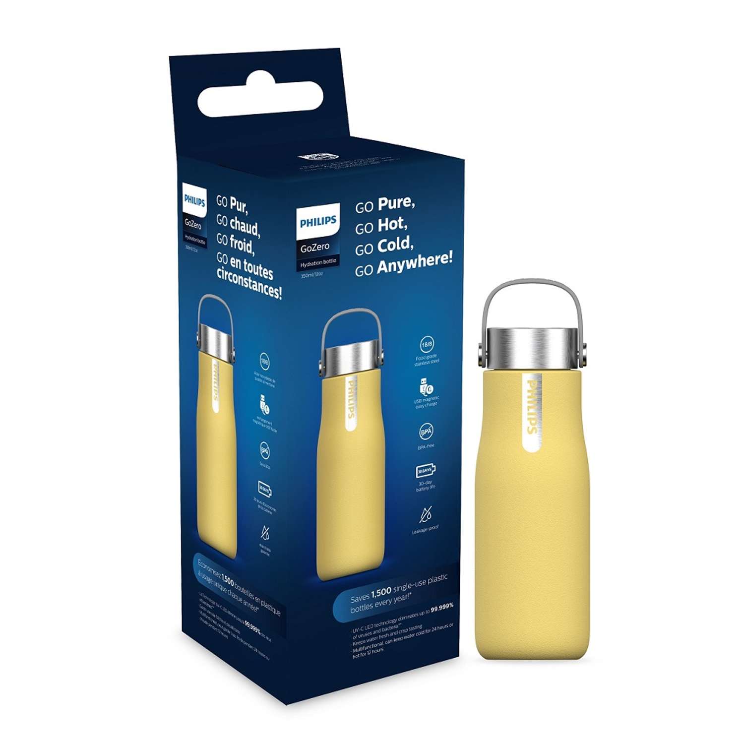 Бутылка-термос Philips с УФ-стерилизацией цвет желтый 0.35 л - фото 2