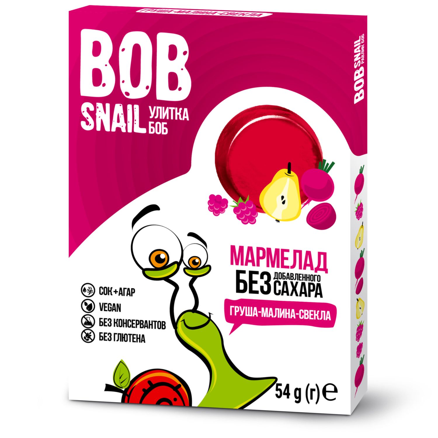 Мармелад фруктовый Bob Snail без сахара груша-малина-свекла 54г - фото 1