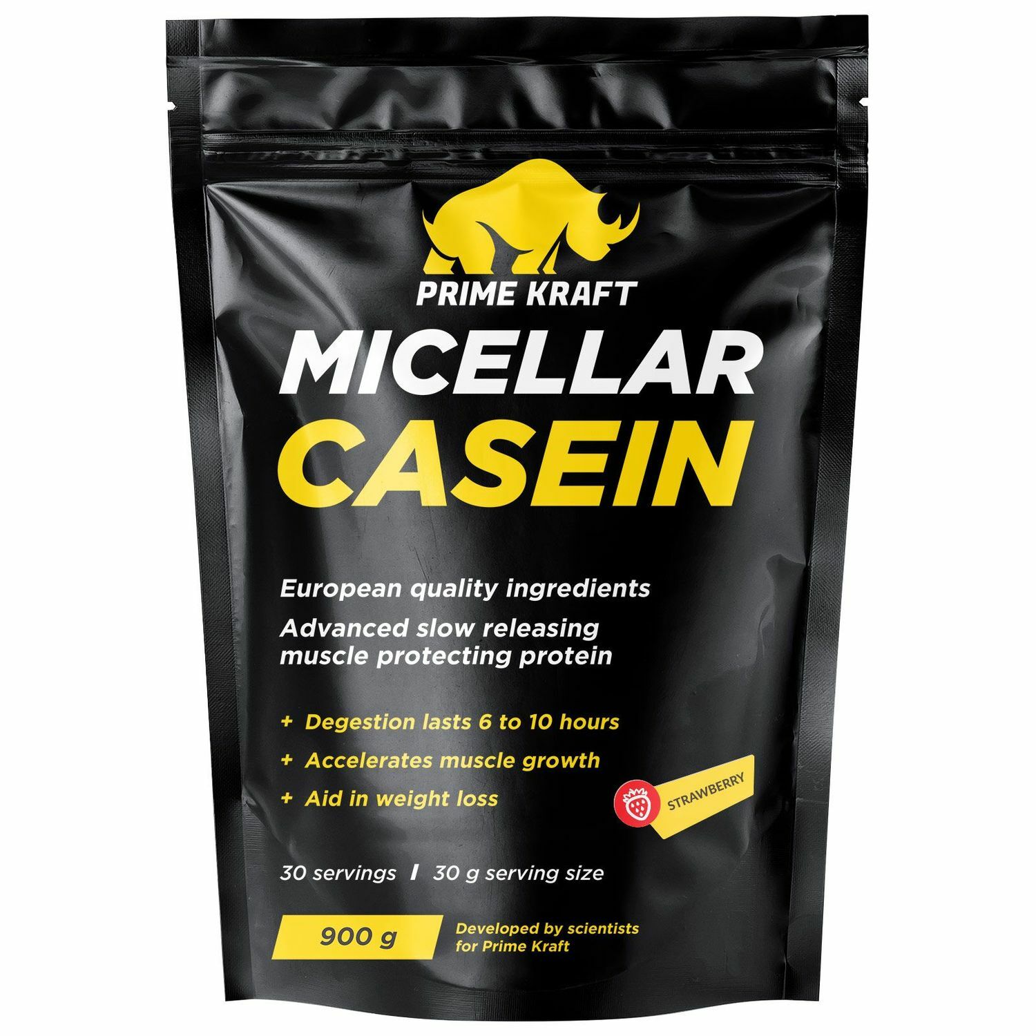 Казеин Prime Kraft Micellar Casein клубника 900г - фото 1