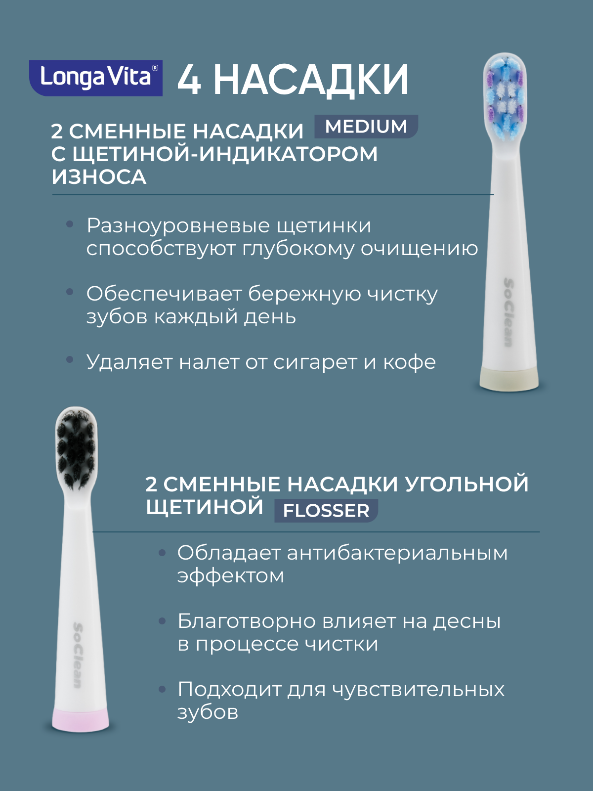 Электрическая зубная щётка LONGA VITA SoClean Белая - фото 7