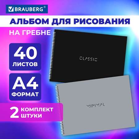 Альбом для рисования Brauberg на спирали А4 40 листов набор 2 штуки