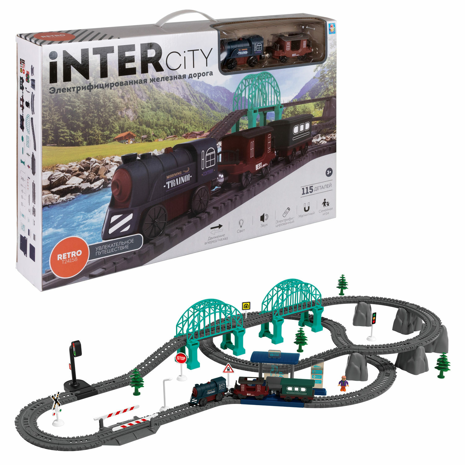 Игровой набор 1TOY InterCity Retro Железная дорога Увлекательное  путешествие 115 деталей