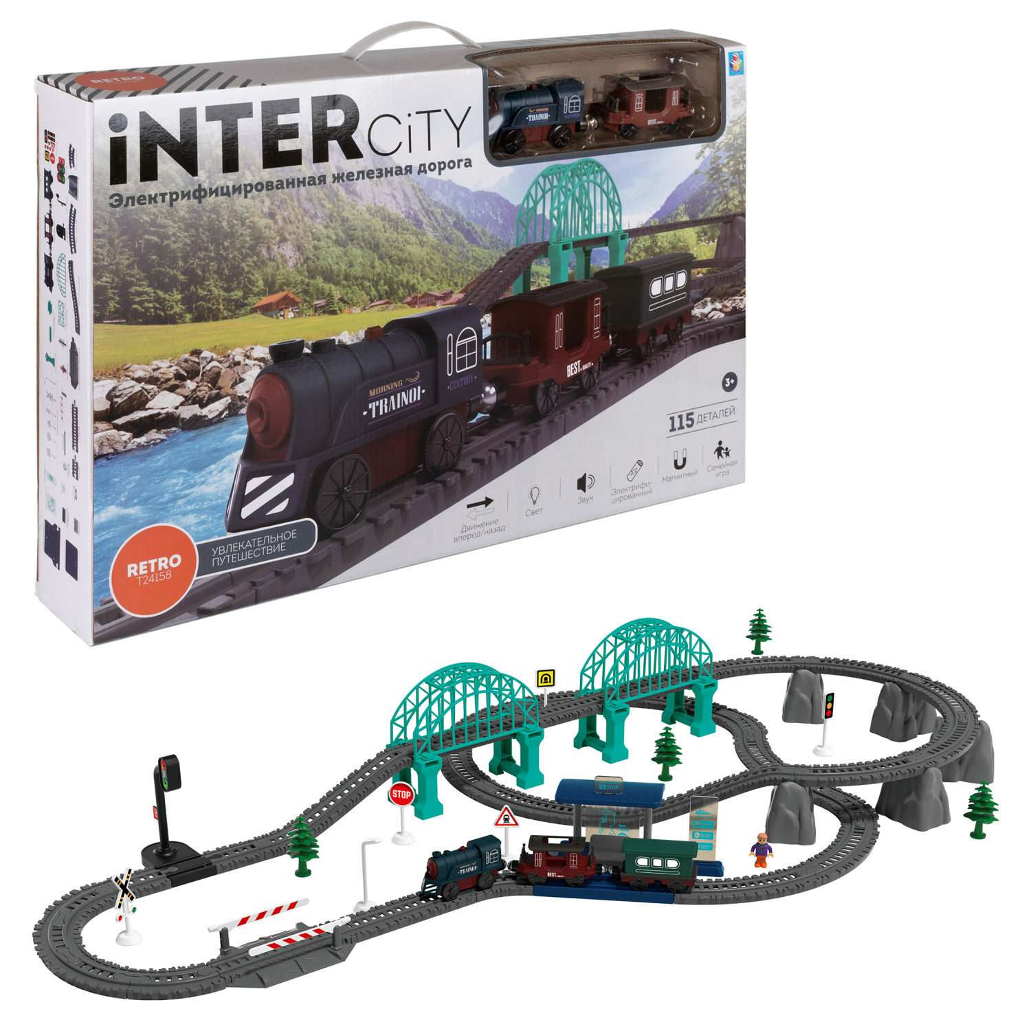 Игровой набор 1TOY InterCity Retro Железная дорога Увлекательное путешествие 115 деталей Т24158 - фото 1