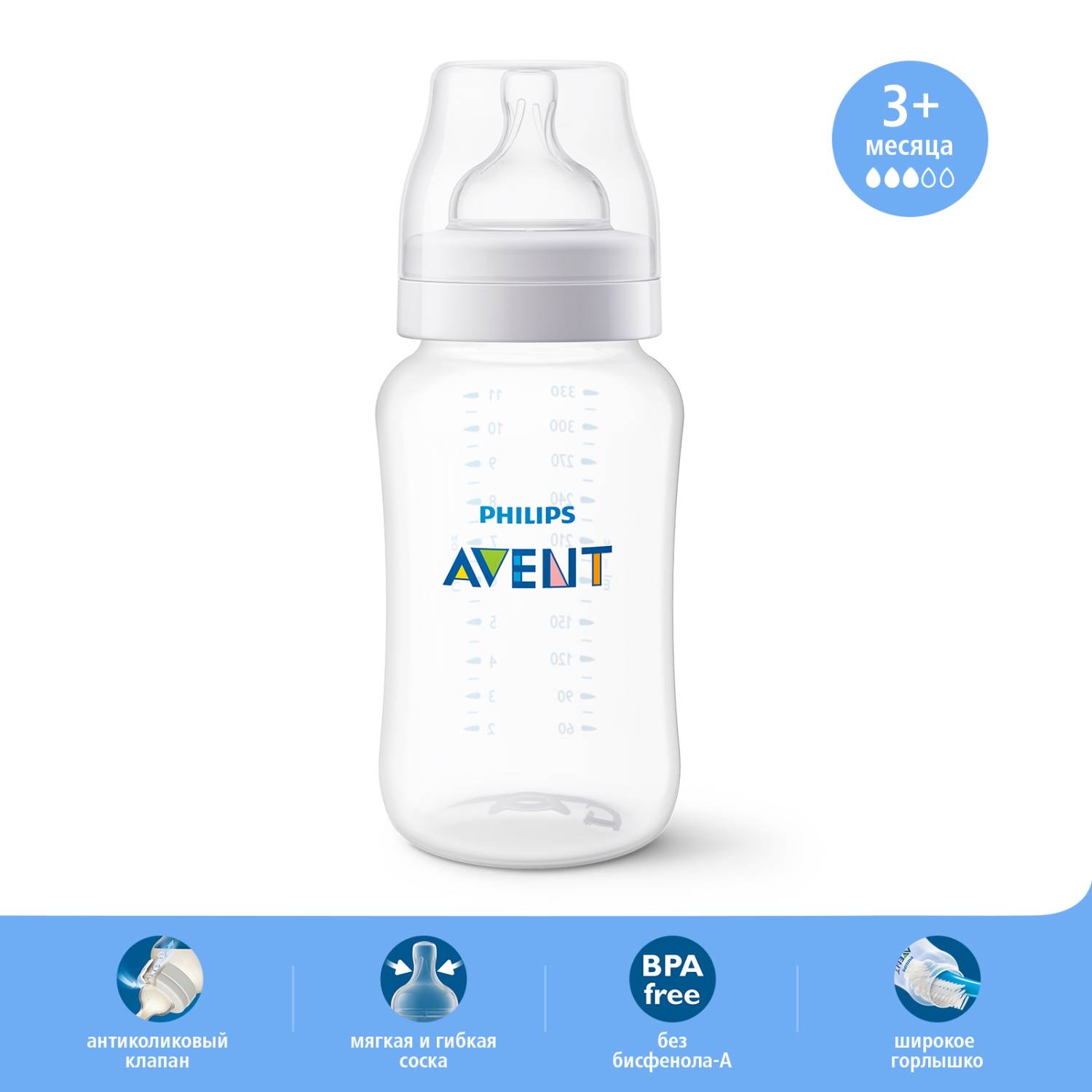 Бутылочка Philips Avent Anti-colic 330мл с 3месяцев SCF816/17 - фото 5