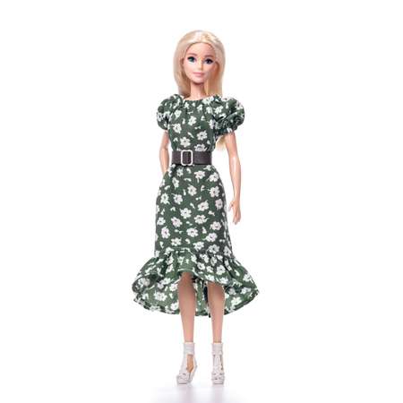 Платье с поясом одежда для кукол Barbie VIANA зеленый и белый