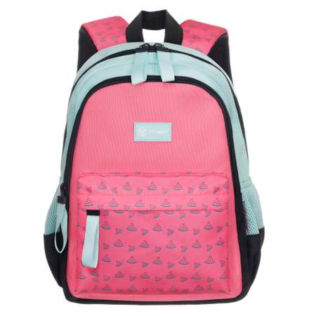 Рюкзак TORBER CLASS X Mini розовый зелёный с орнаментом и Мешок для сменной обуви