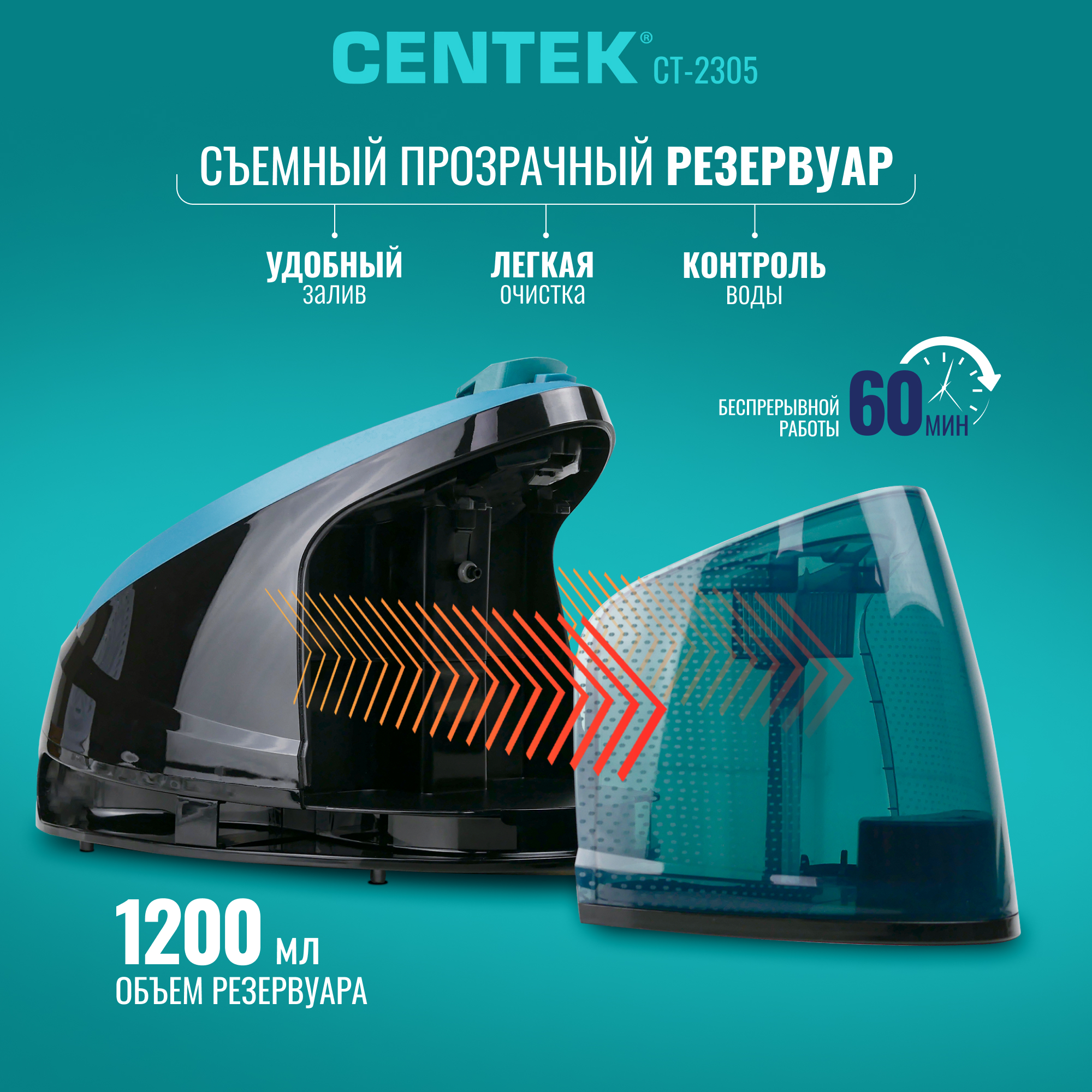 Парогенератор CENTEK CT-2305 2400Вт 7Бар 120грамм в мин 1200 мл керамическая подошва - фото 4