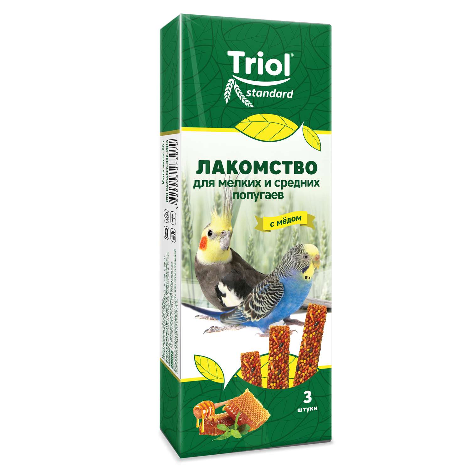 Лакомство для попугаев Triol 80г Standard мелких и средних с мёдом 3шт - фото 1