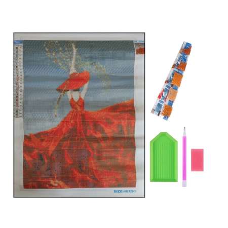 Алмазная мозаика Seichi Девушка в красном платье 40х50 см