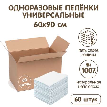 Пеленки универсальные детские INSEENSE одноразовые супервпитывающие 90х60см 60 шт