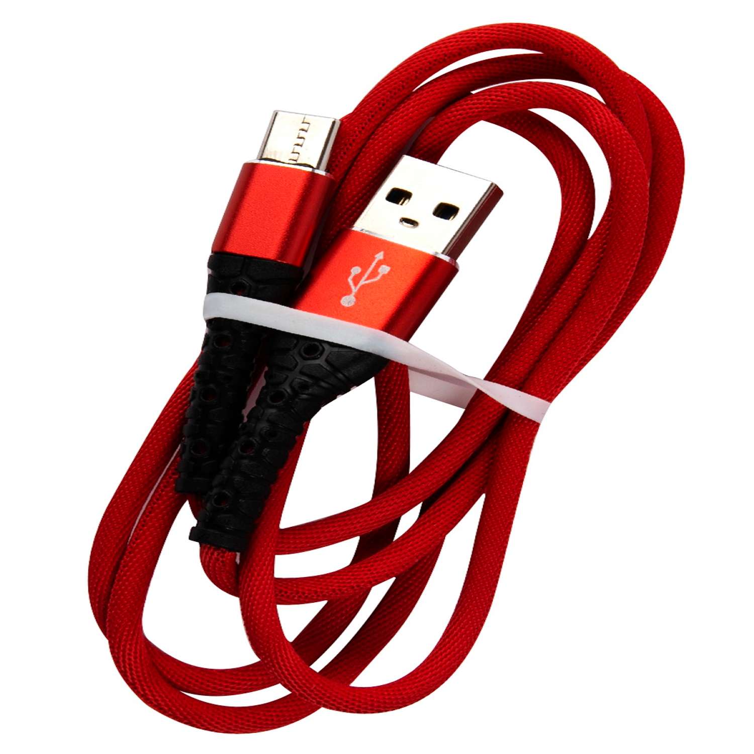 Дата-кабель mObility USB – Type-C 3А тканевая оплетка красный - фото 1