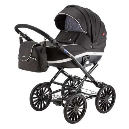 Коляска 3в1 BeBe-mobile Ines Standart R11 Черный+Белая кожаная отделка