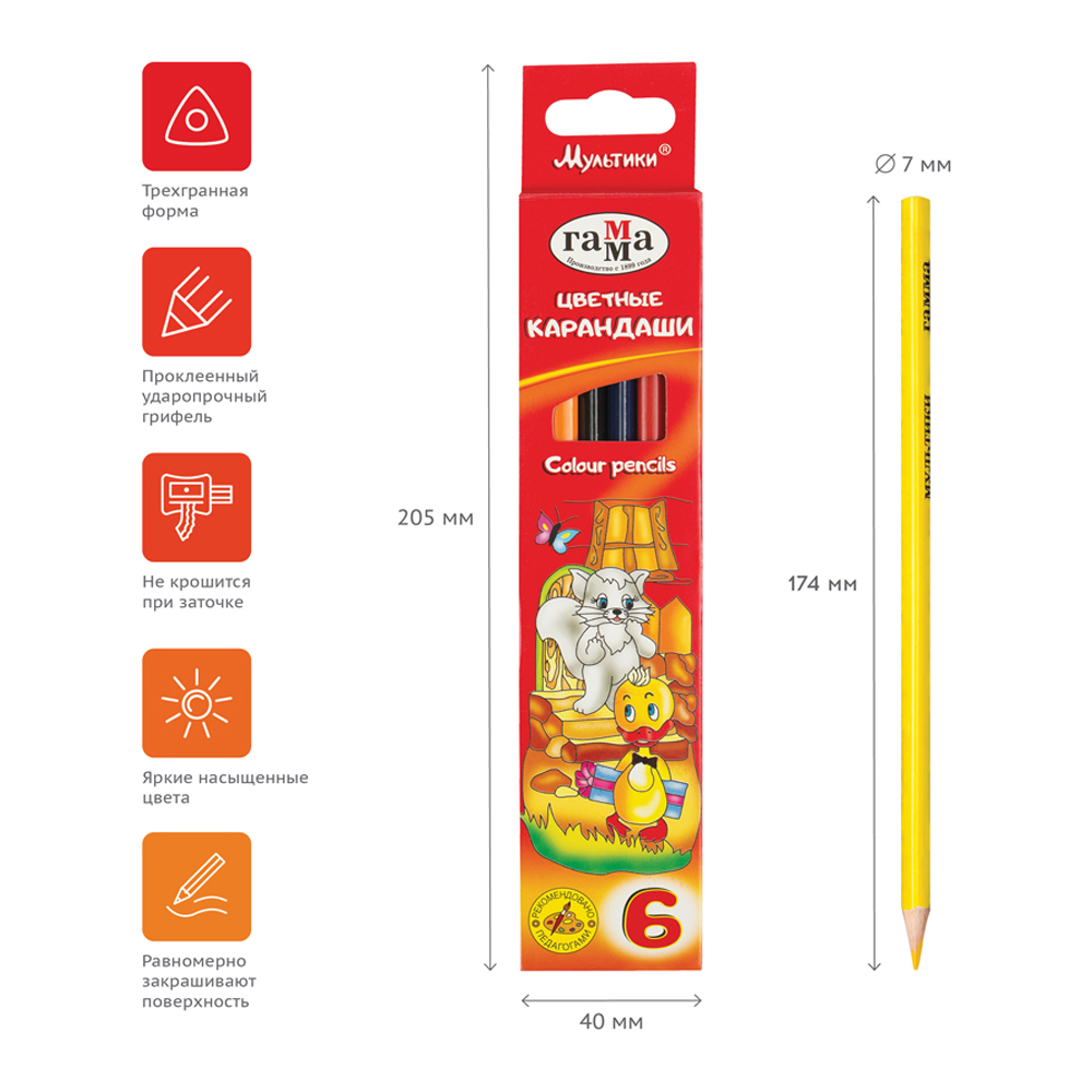 Карандаши цветные Gamma_ Мультики 06цв. трехгранные заточен. картон. упаковка европодвес - фото 6