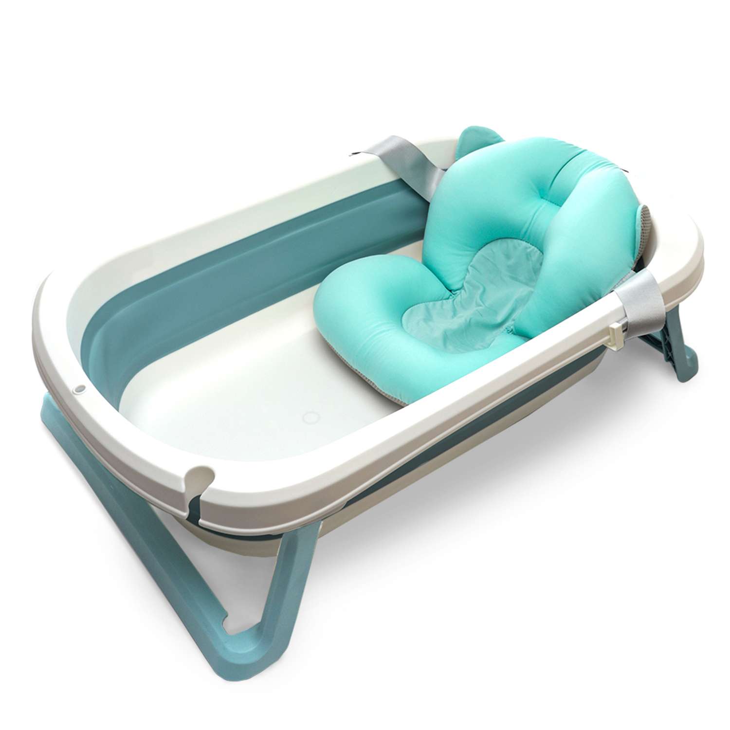 Ванночка складная детская WiMi с подушкой для купания голубая - фото 1